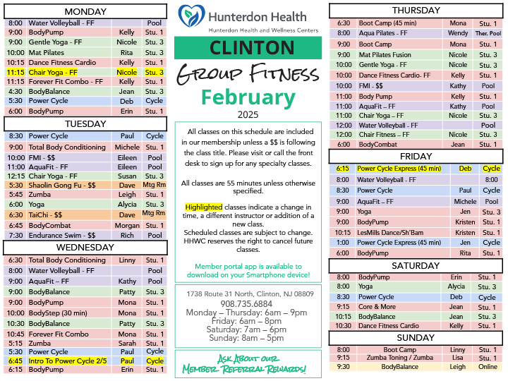 February Clinton Group Fitness Schedule 2025