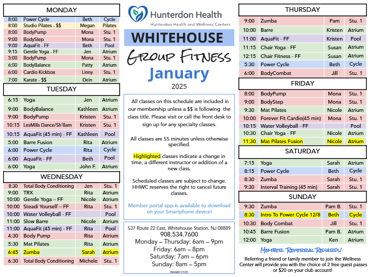 Whitehouse Group Fitness Schedule Jan25