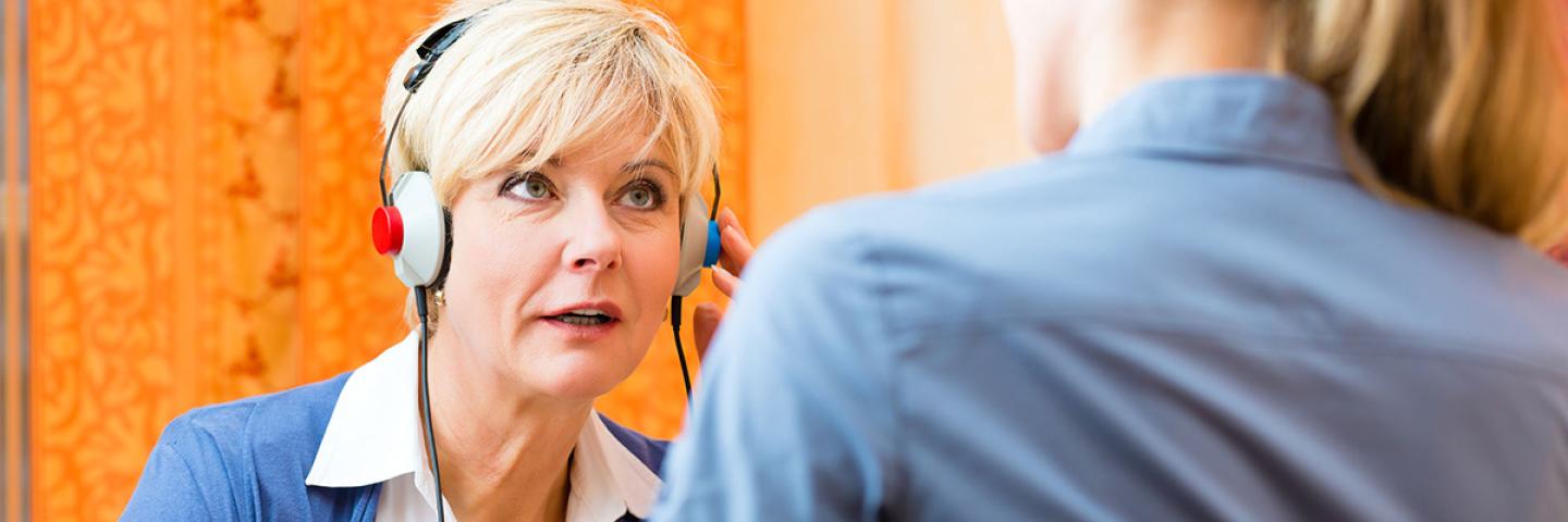 Women getting a hearing test