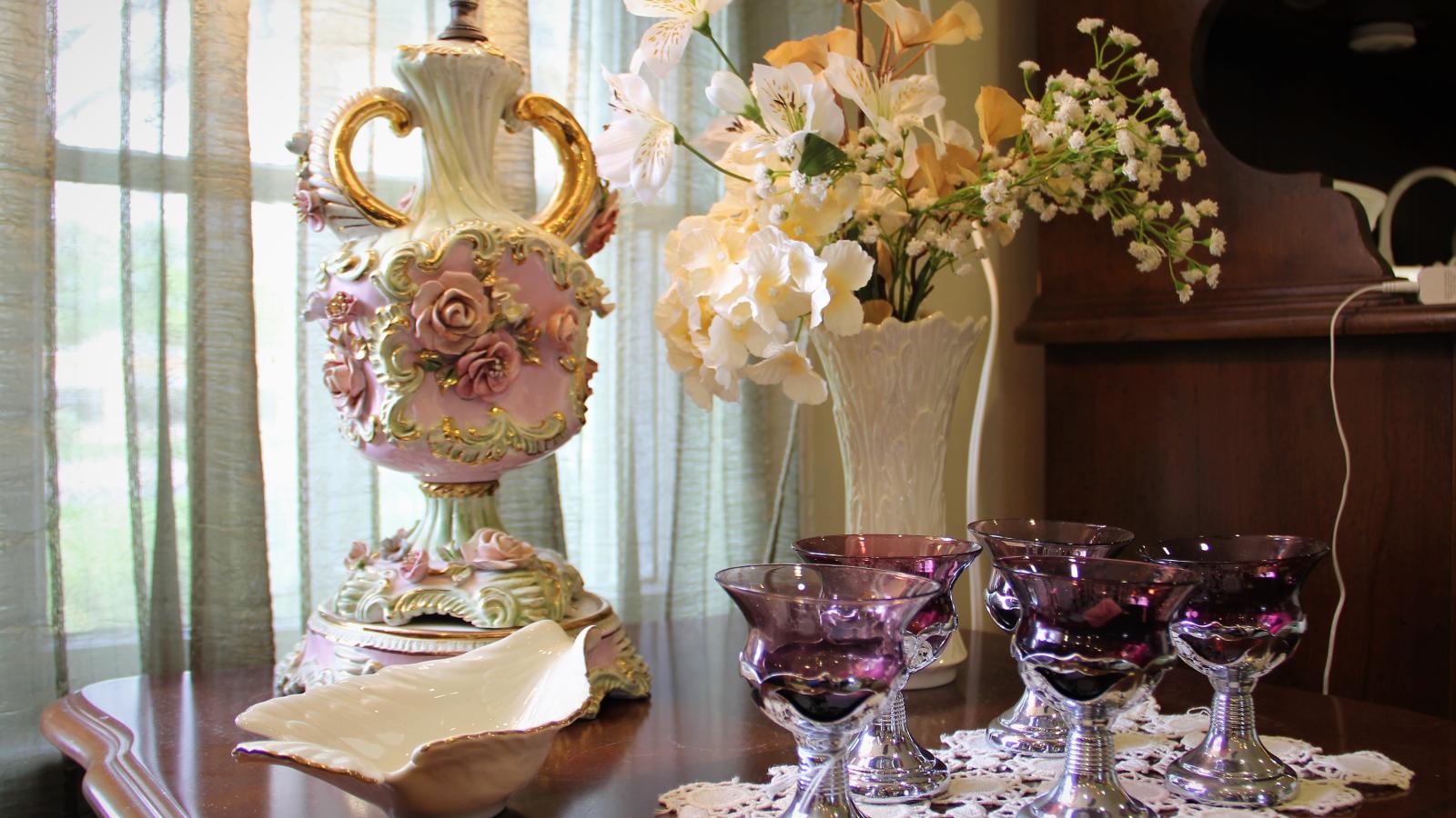 Cordial Glasses Display at Yesterdays Treasures